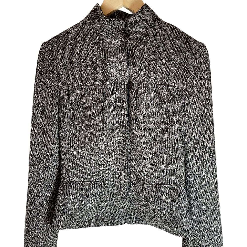 Tahari Black/Grey Tweed Snap Front‎ Fitted Jacket